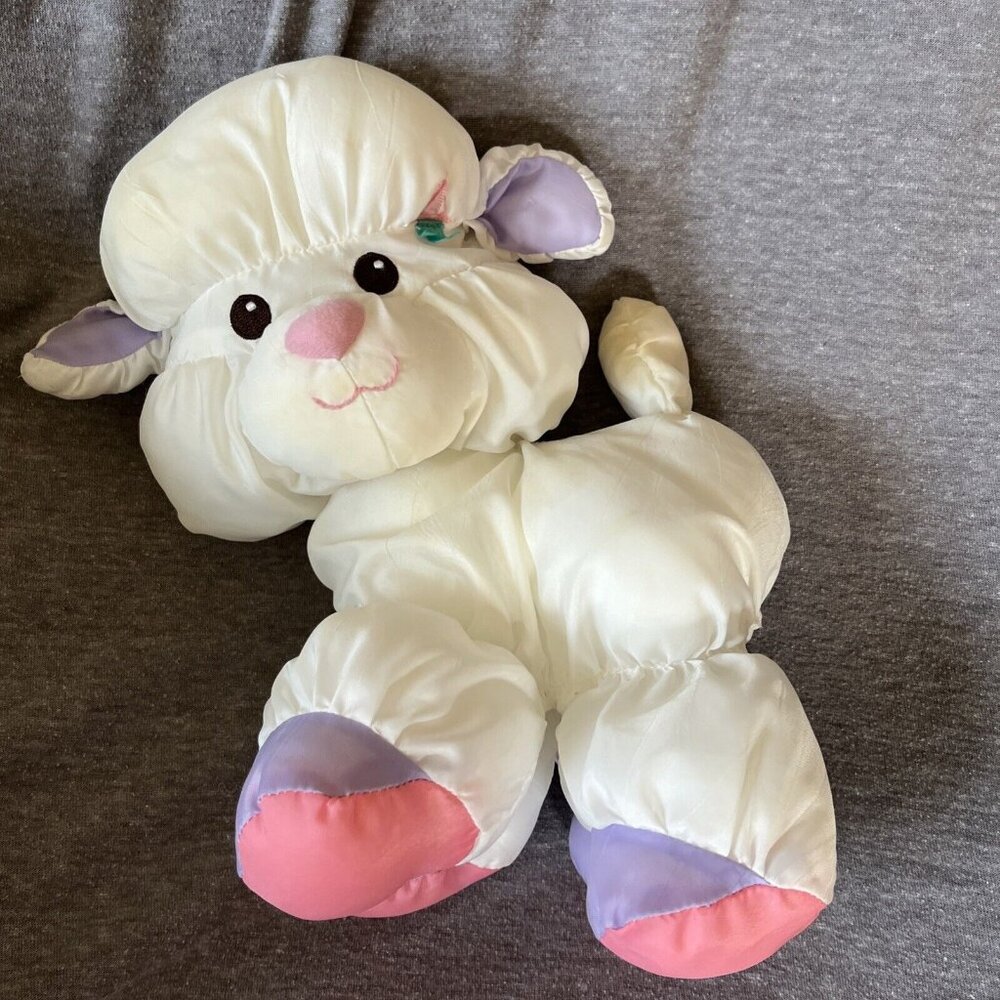 Vintage 1993 Fisher Price Puffalump 12” White LAMB Sheep nylon plush Easter